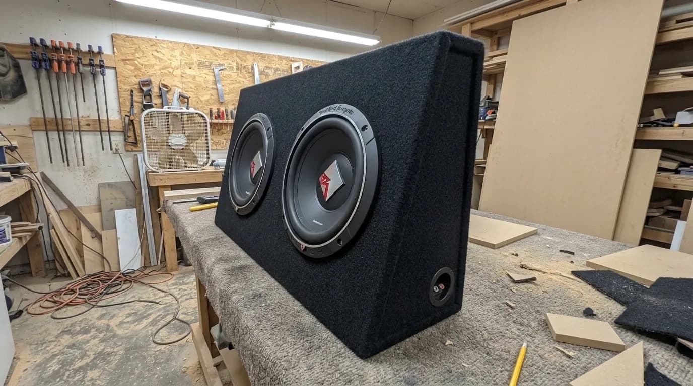 Sealed wedge subwoofer box built to fit behind the seat of a Chevy S10